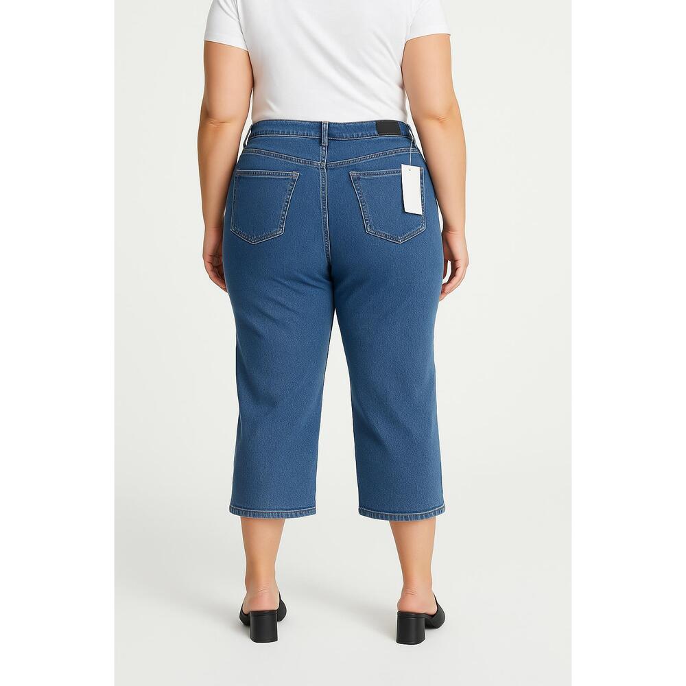 NWT EVANS Unisex Blue Denim Back Pockets Belt Loops Crop Pants 28